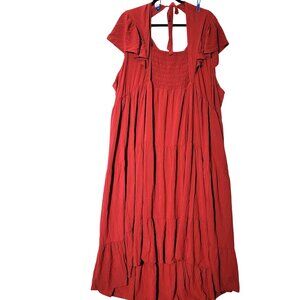 Old Navy Hi Lo Maxi Dress Womens Sz 4X Ruffle Sleeve Smocked Bodice Red NWT